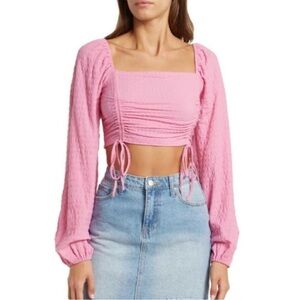 NWT Sophie Rue Pink Ruched Long Sleeve Crop Top Adjustable Length Size XL